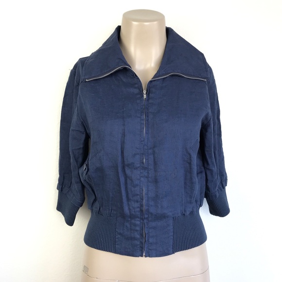 Forever 21 Jackets & Blazers - 🚫SOLD🚫 Navy Blue Linen Cropped 3/4 Sleeve Jacket